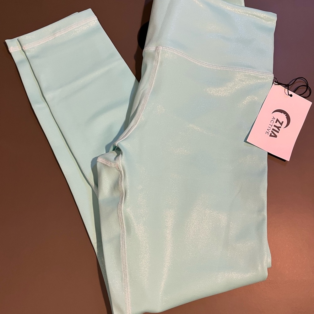 ZYIA Turquoise Metallic Light n Tight Leggings – Size 6-8